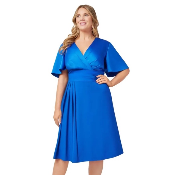 NWT Adrianna Papell Satin Crepe Flutter Dress - size 14W - Picture 1 of 8